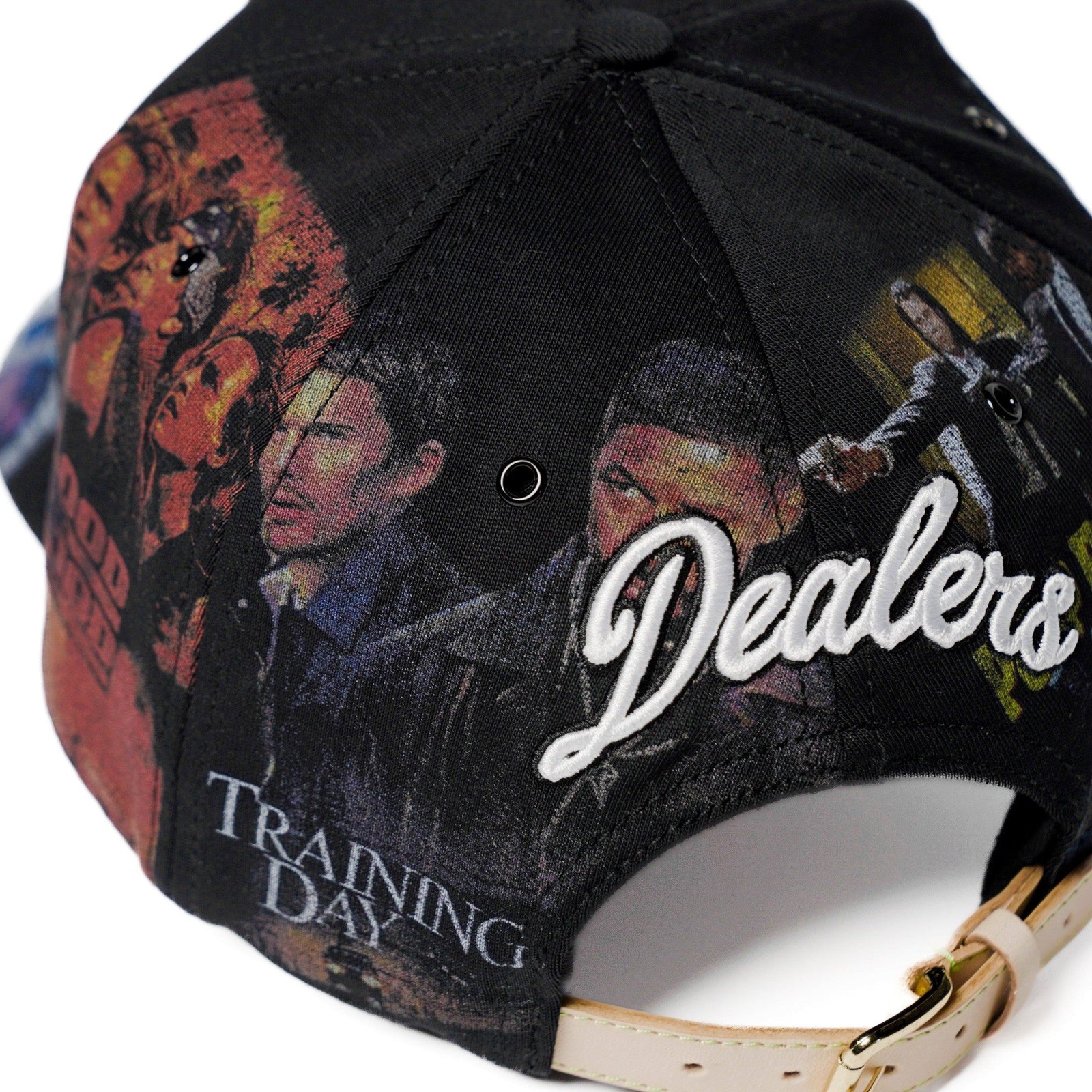The Classics LA movie-collage snapback, flat brim — back panel close-up