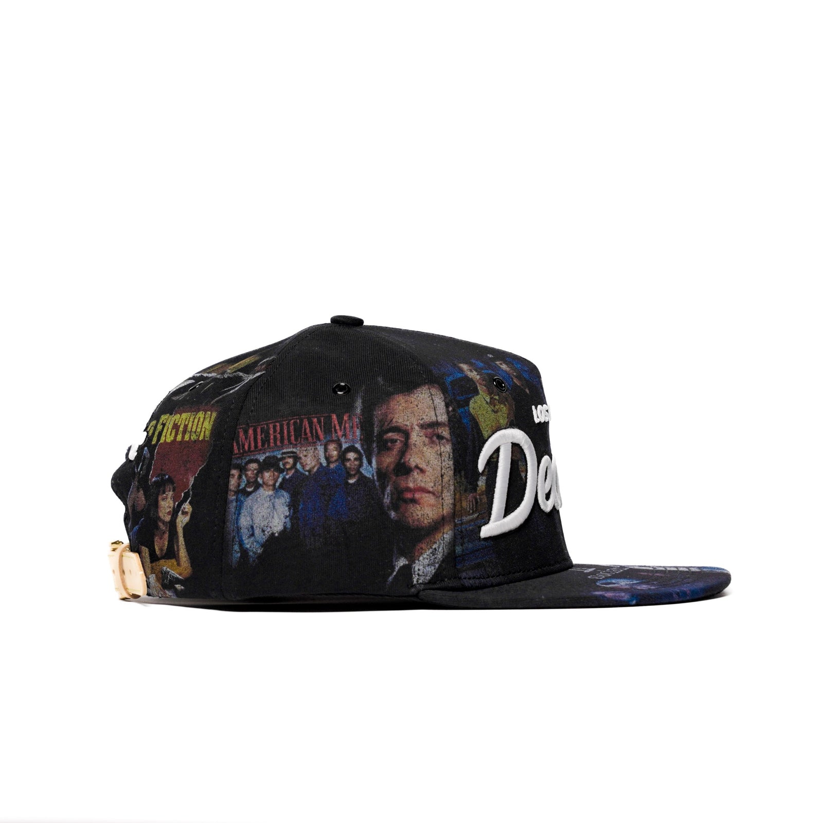 The Classics LA movie-collage snapback, flat brim — left side panel