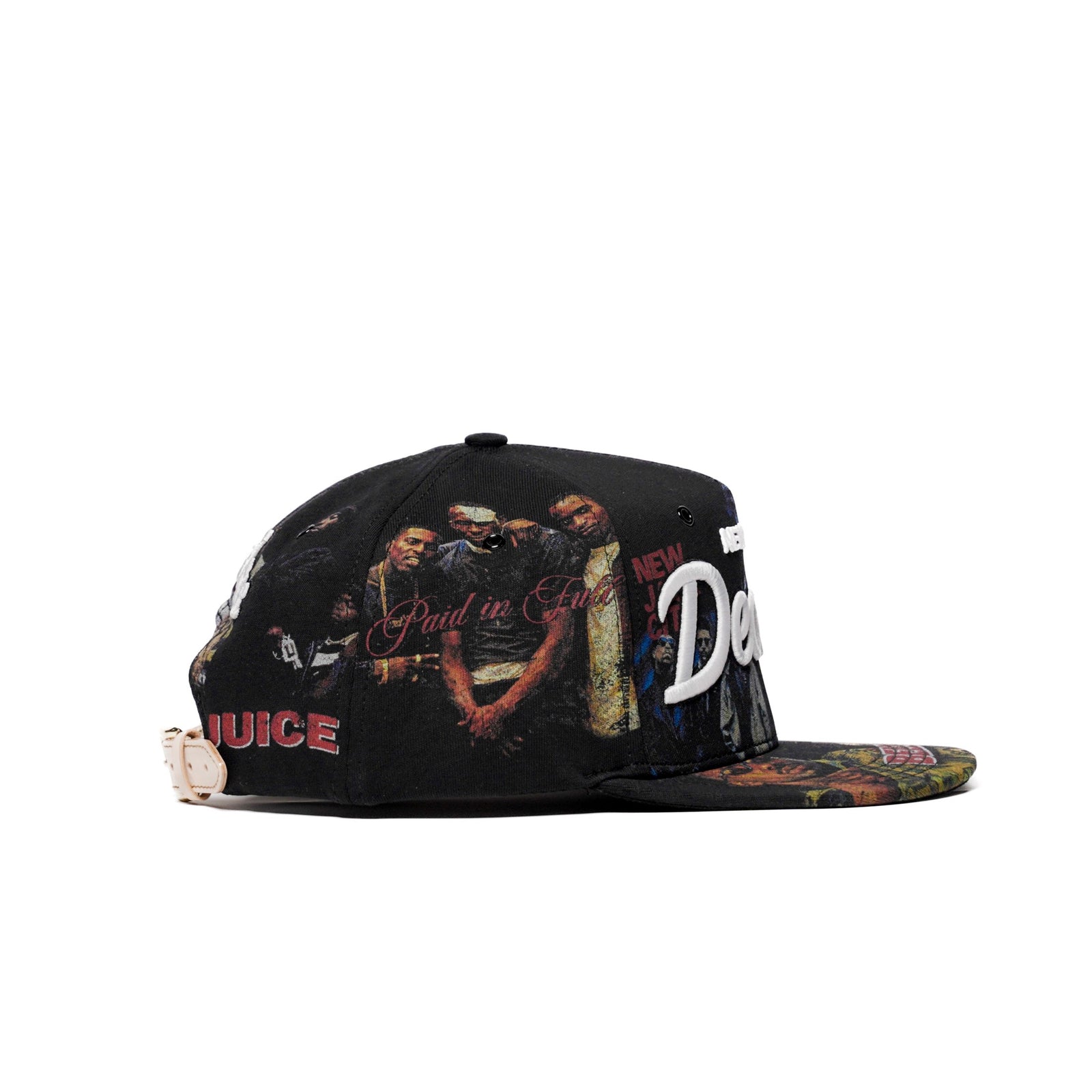 The Classics NY movie-collage snapback, flat brim — left side panel