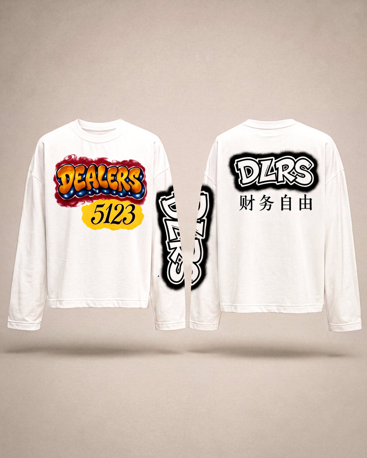 5123 T-Shirt long sleeve by The Hat Dealers, front and back floating