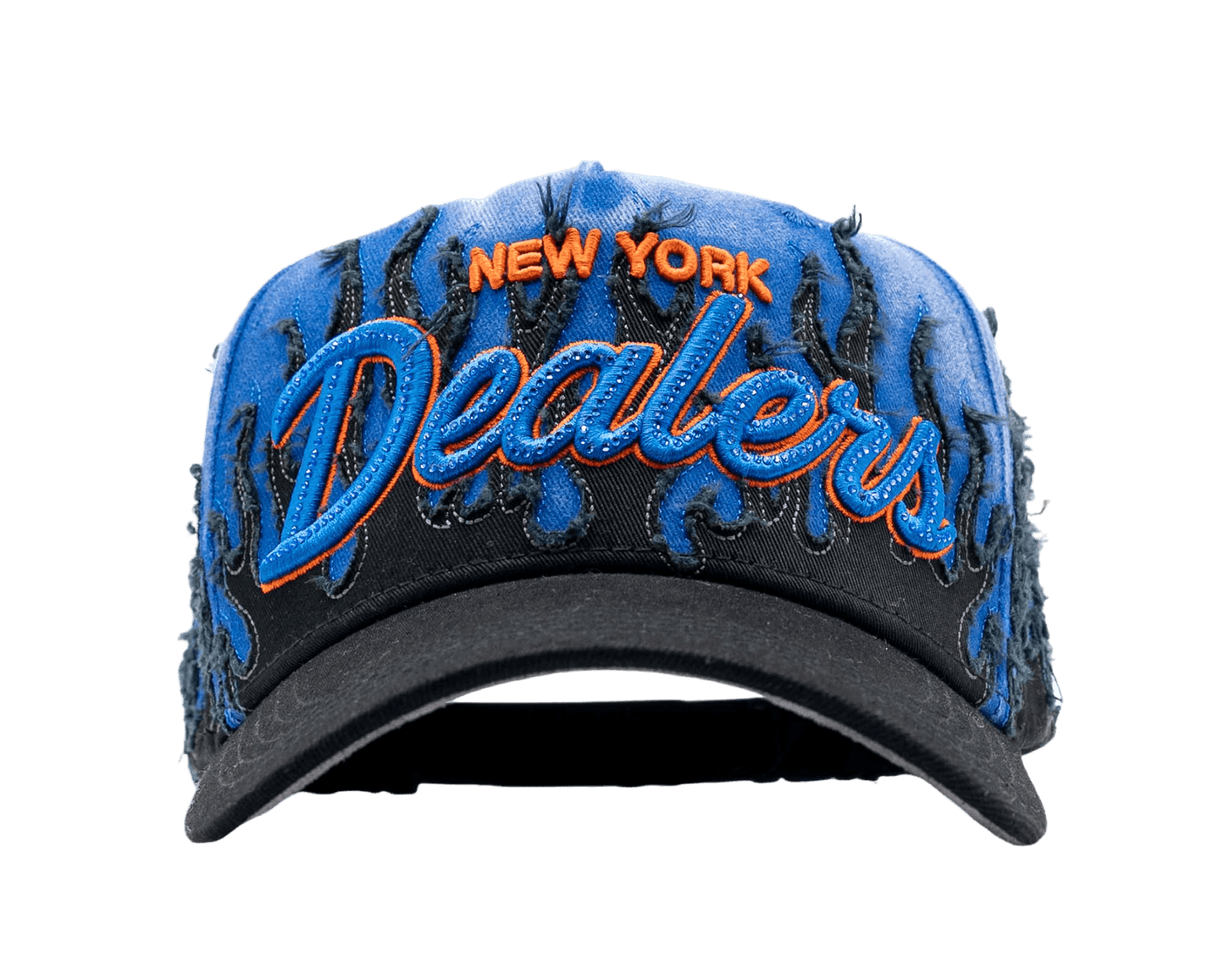 Blue Flames New York embroidered 5-panel snapback hat — The Hat Dealers, view 1