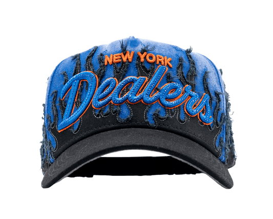 Blue Flames New York embroidered 5-panel snapback hat — The Hat Dealers, view 1