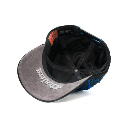 LA Royal Blue Flames embroidered 5-panel snapback hat — The Hat Dealers, view 10