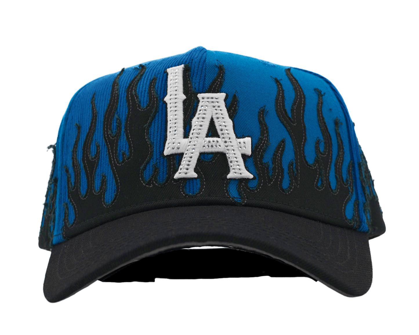 LA Royal Blue Flames embroidered 5-panel snapback hat — The Hat Dealers, view 1