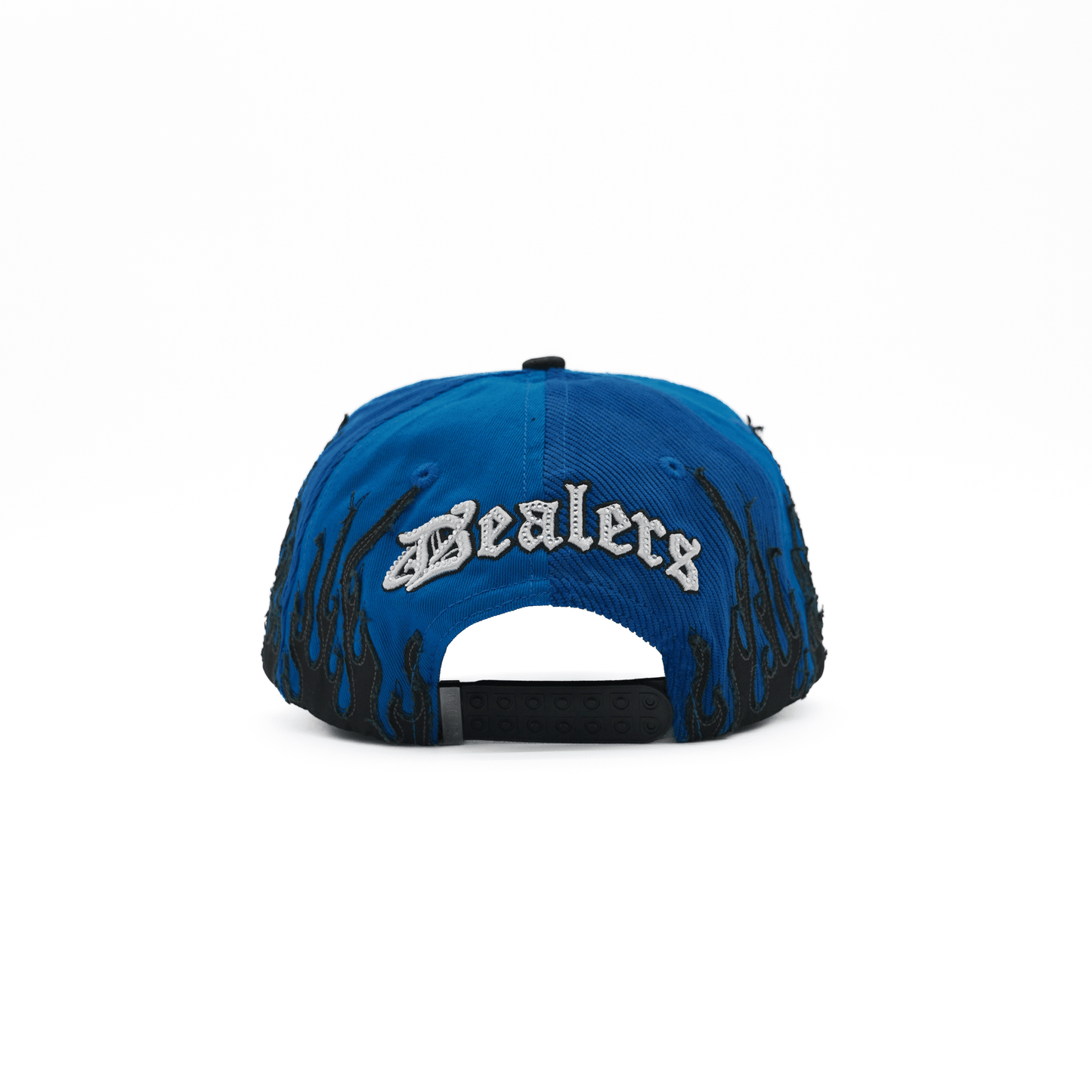 LA Royal Blue Flames embroidered 5-panel snapback hat — The Hat Dealers, view 3
