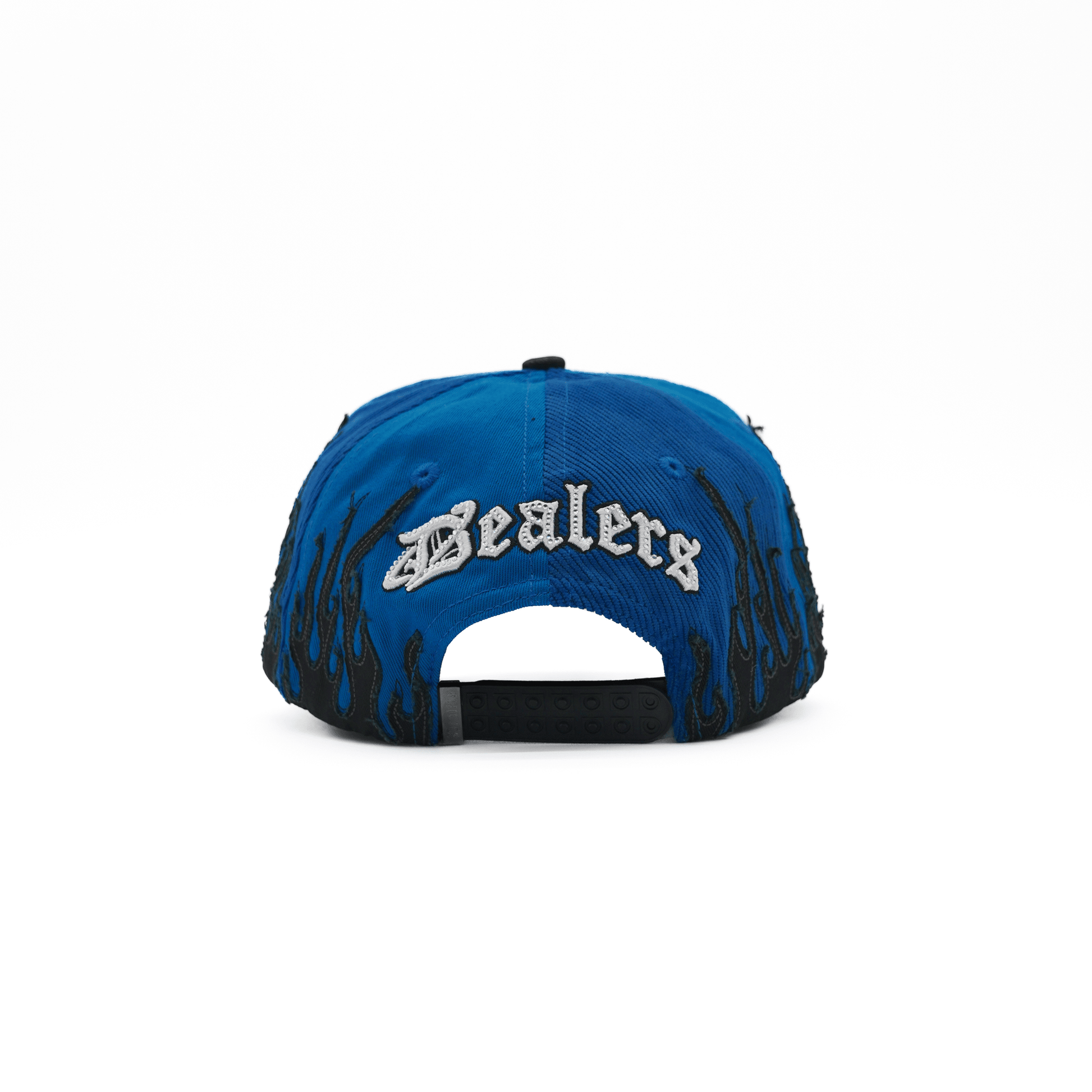 LA Royal Blue Flames embroidered 5-panel snapback hat — The Hat Dealers, view 3