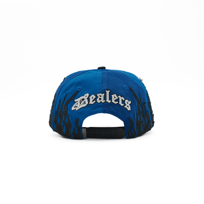 LA Royal Blue Flames embroidered 5-panel snapback hat — The Hat Dealers, view 3