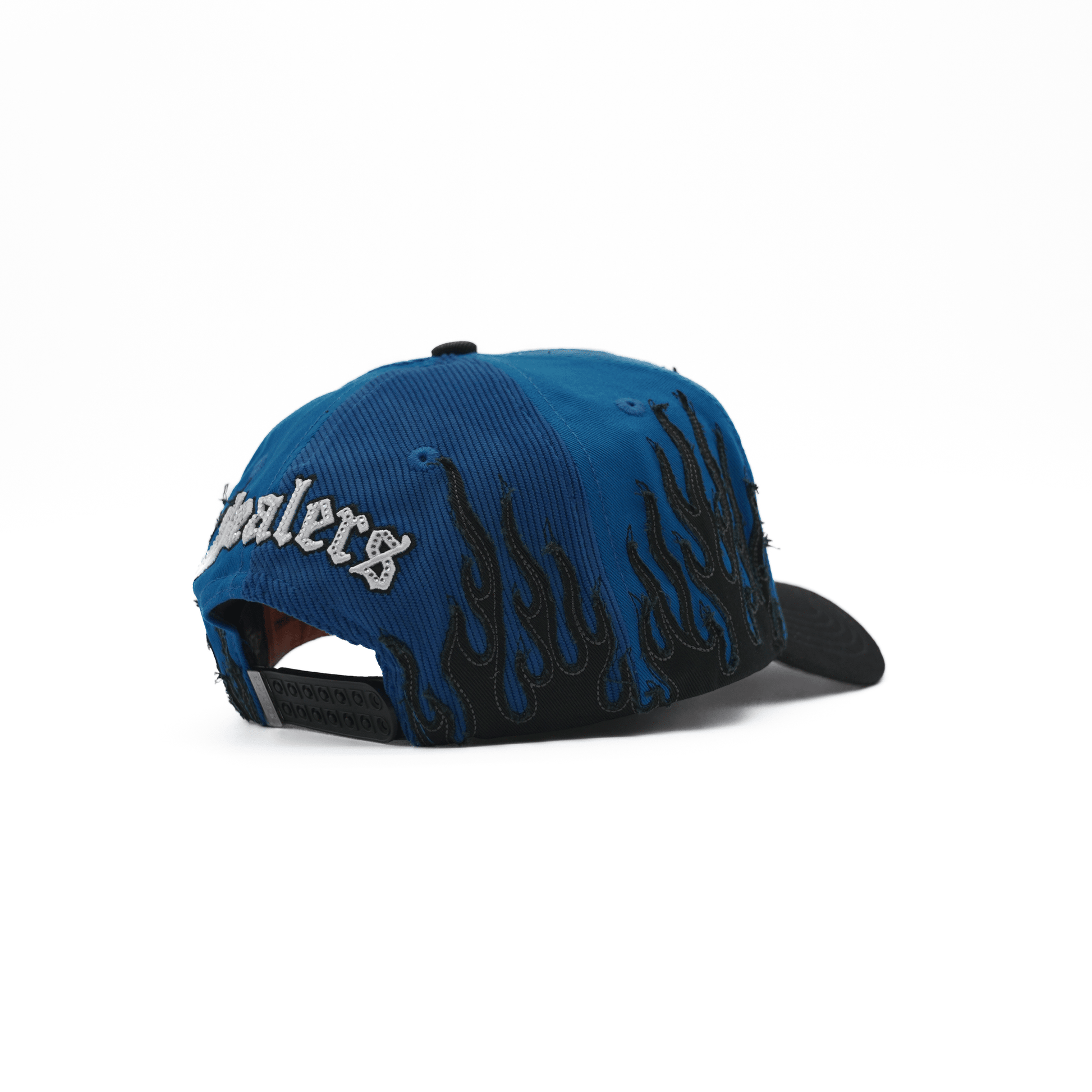 LA Royal Blue Flames embroidered 5-panel snapback hat — The Hat Dealers, view 4