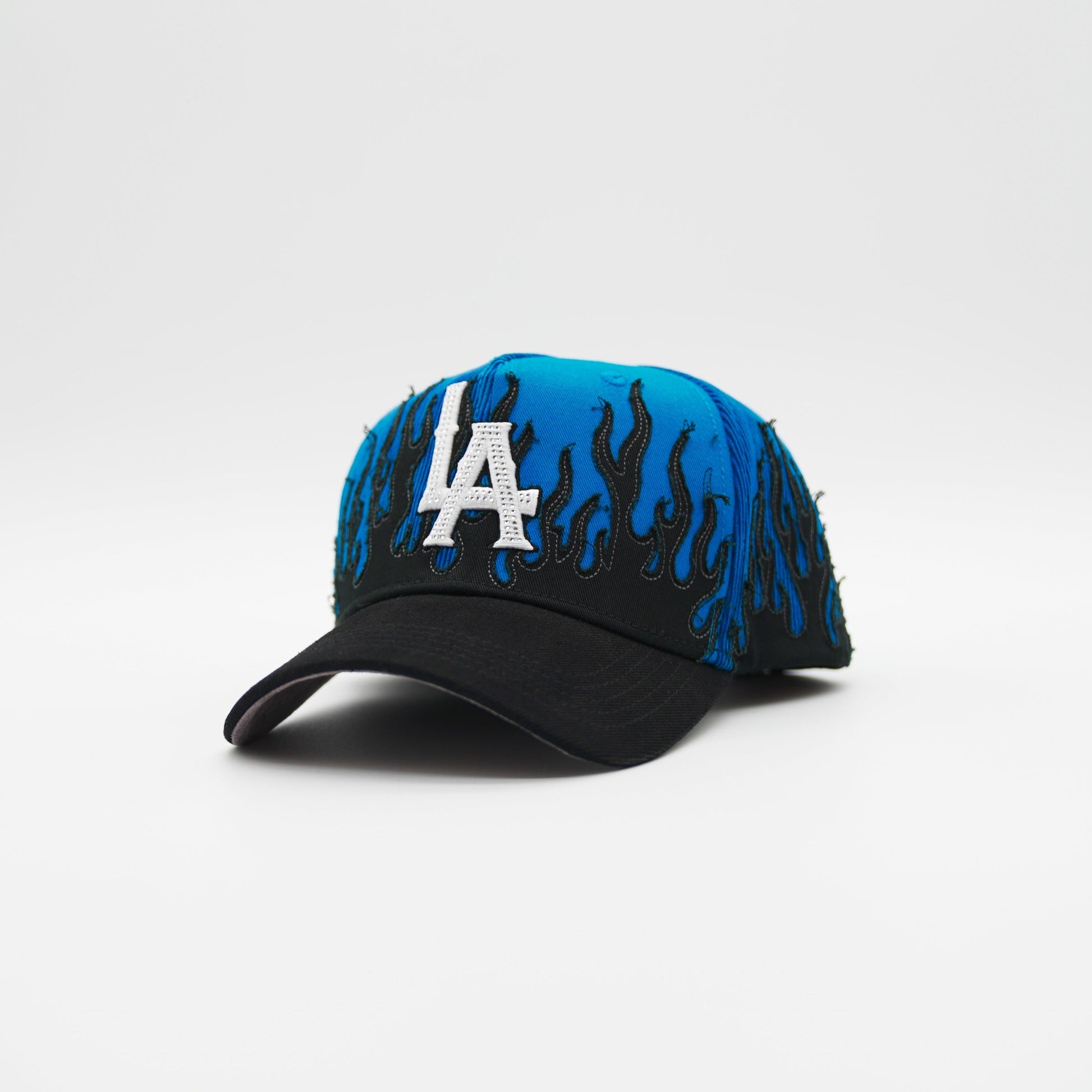 LA Royal Blue Flames embroidered 5-panel snapback hat — The Hat Dealers, view 5