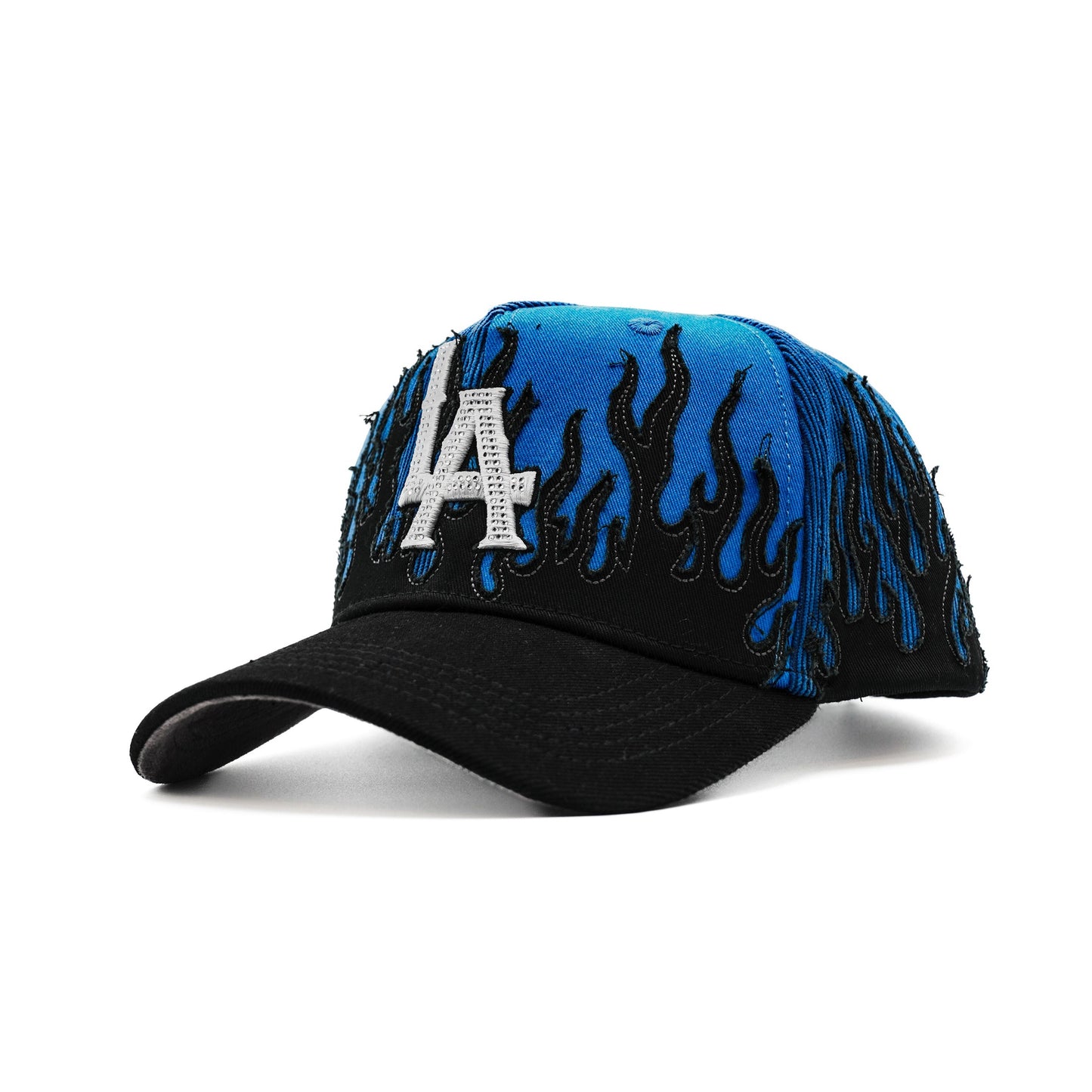 LA Royal Blue Flames embroidered 5-panel snapback hat — The Hat Dealers, view 7
