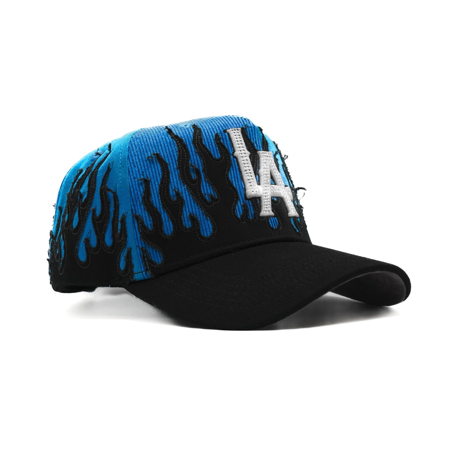 LA Royal Blue Flames embroidered 5-panel snapback hat — The Hat Dealers, view 8