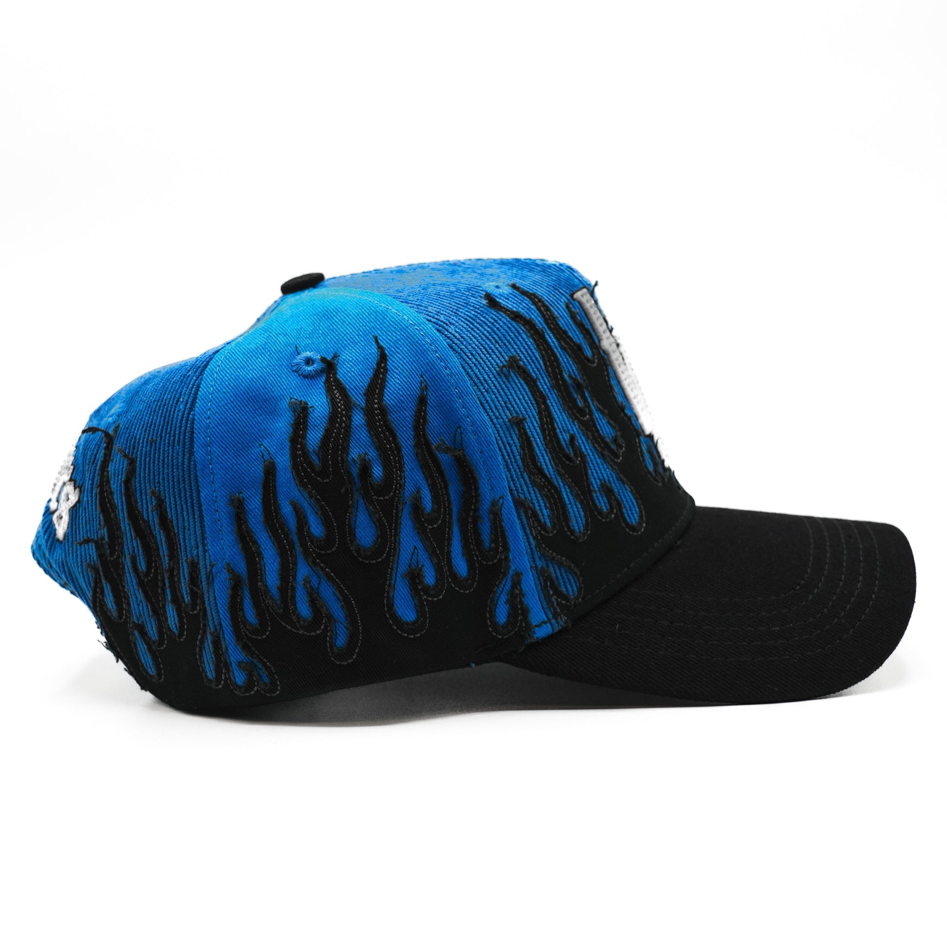 LA Royal Blue Flames embroidered 5-panel snapback hat — The Hat Dealers, view 9