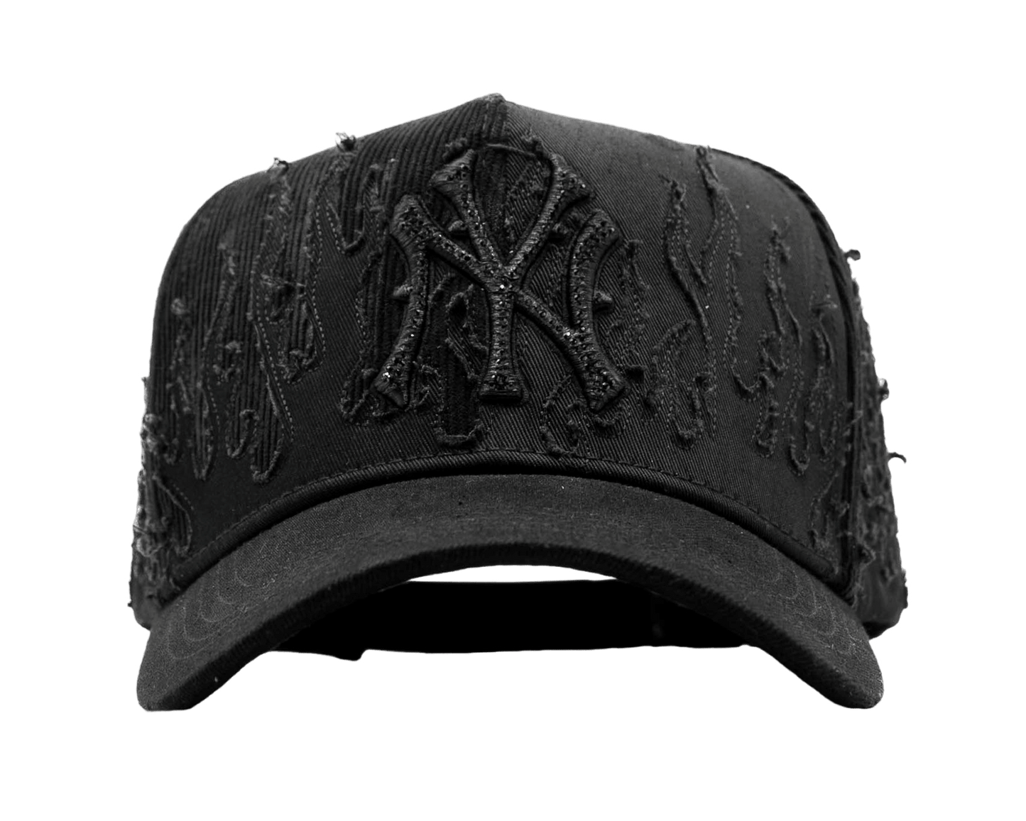 NY Black Flames embroidered 5-panel snapback hat — The Hat Dealers, view 1