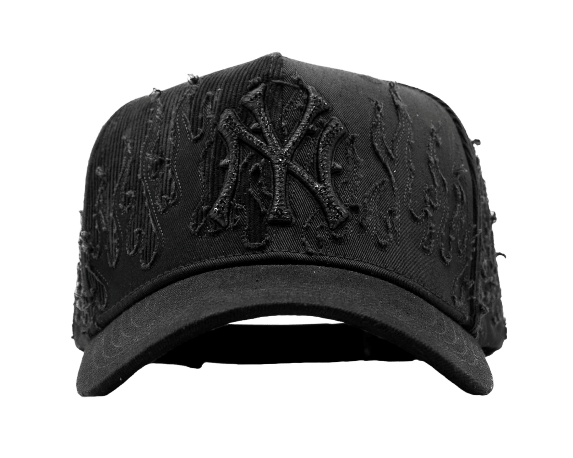 NY Black Flames embroidered 5-panel snapback hat — The Hat Dealers, view 1