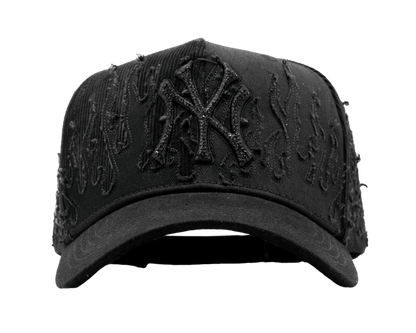 NY Black Flames embroidered 5-panel snapback hat — The Hat Dealers, view 1