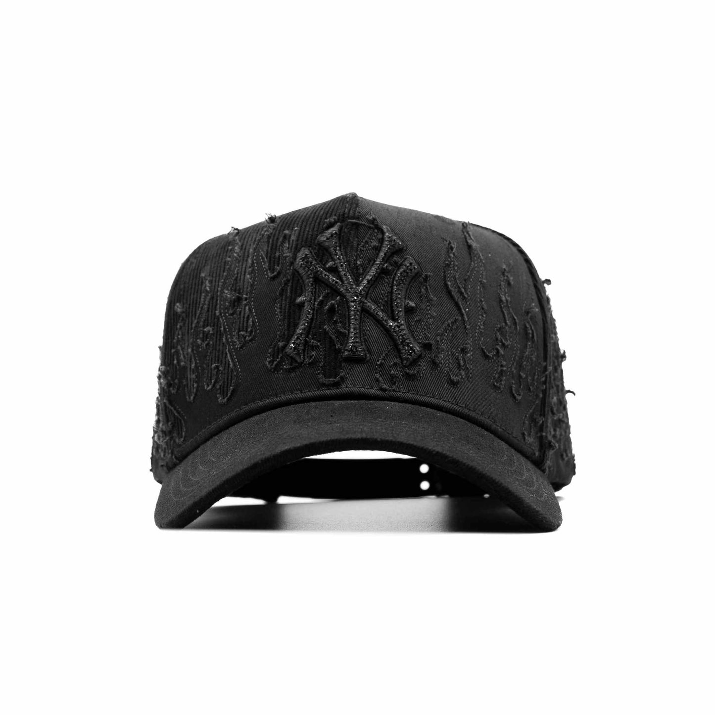 NY Black Flames embroidered 5-panel snapback hat — The Hat Dealers, view 2