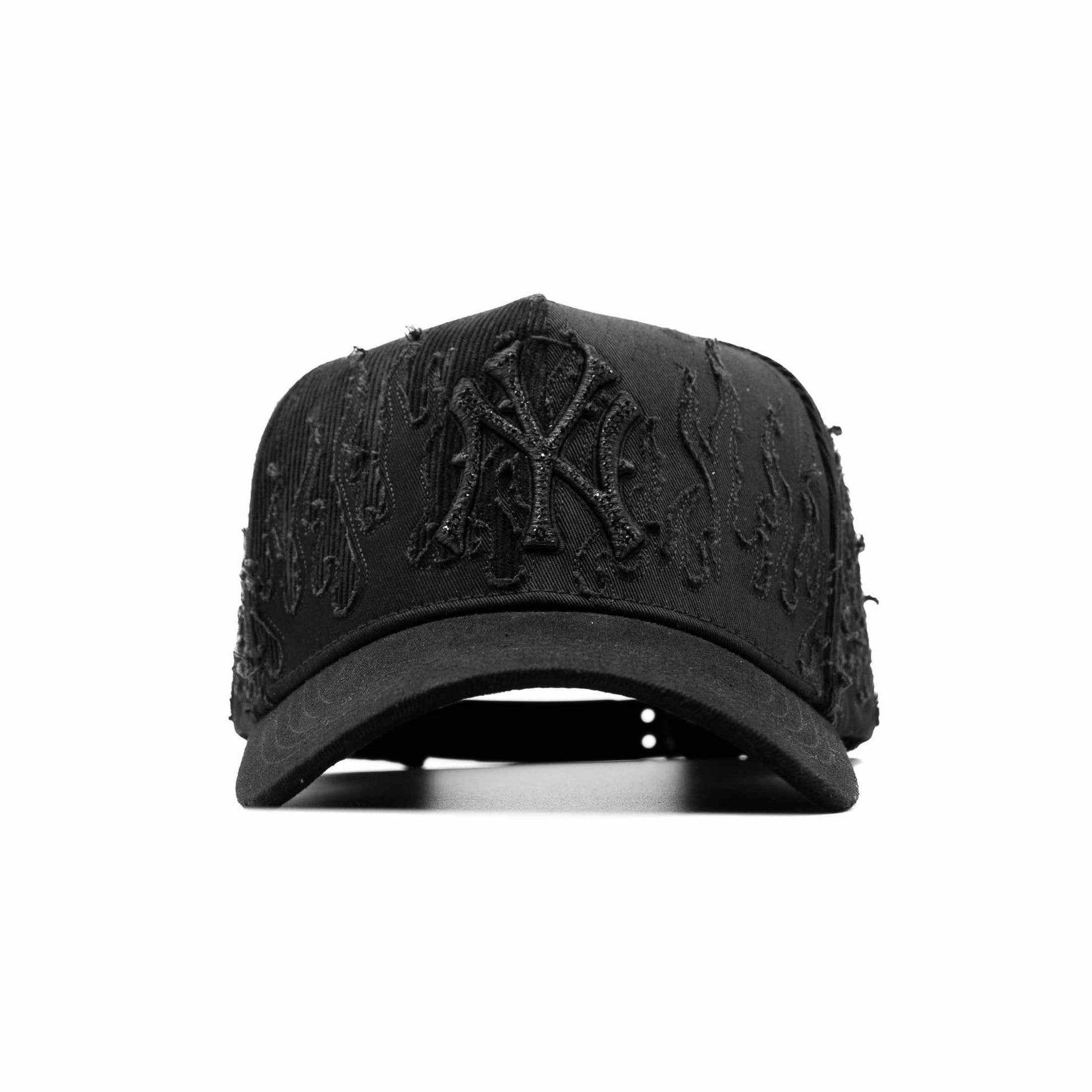 NY Black Flames embroidered 5-panel snapback hat — The Hat Dealers, view 2
