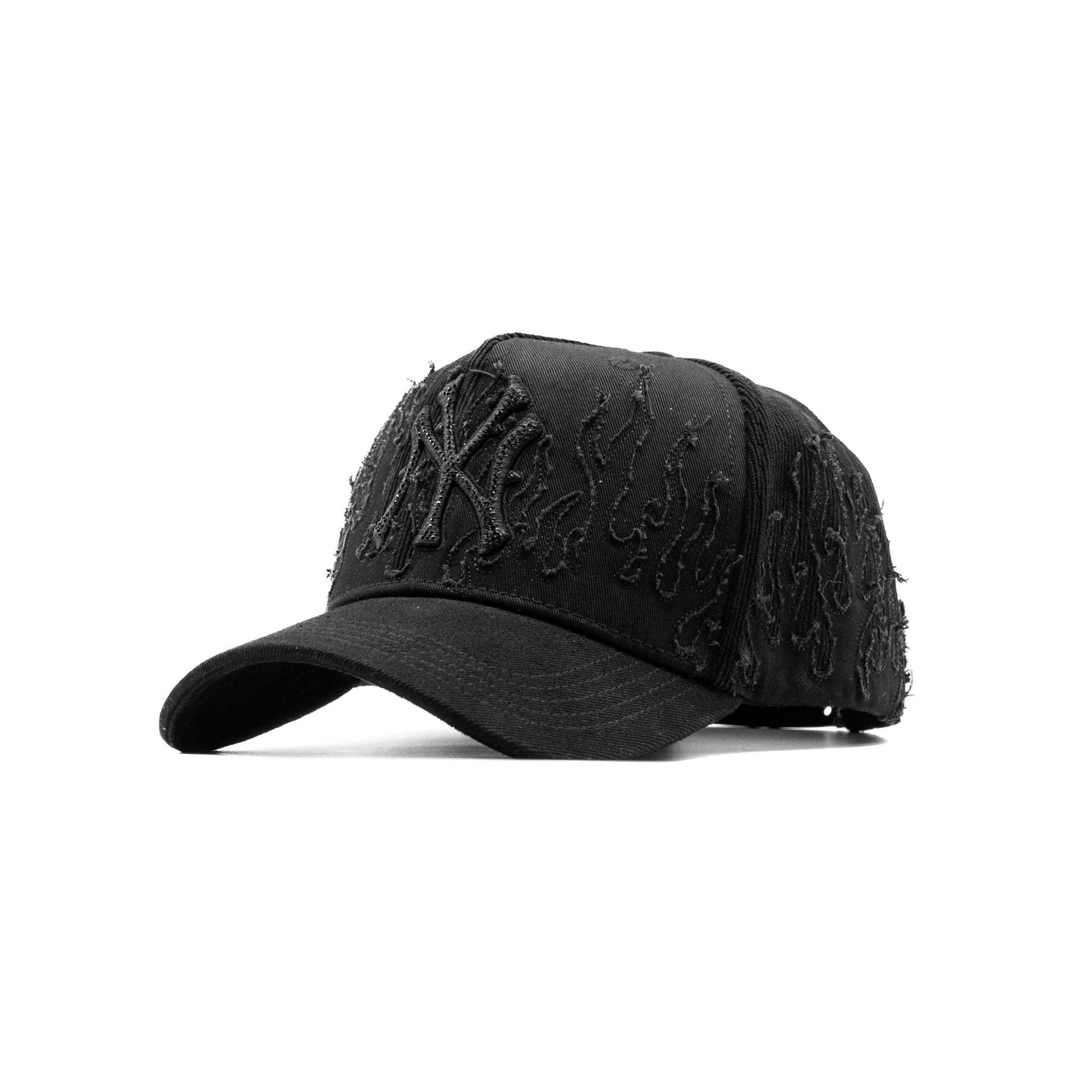 NY Black Flames embroidered 5-panel snapback hat — The Hat Dealers, view 3