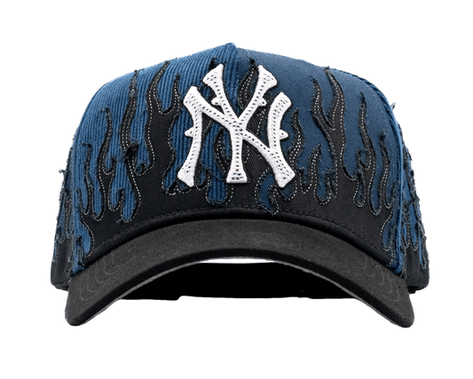 NY Navy Flames embroidered 5-panel snapback hat — The Hat Dealers, view 1