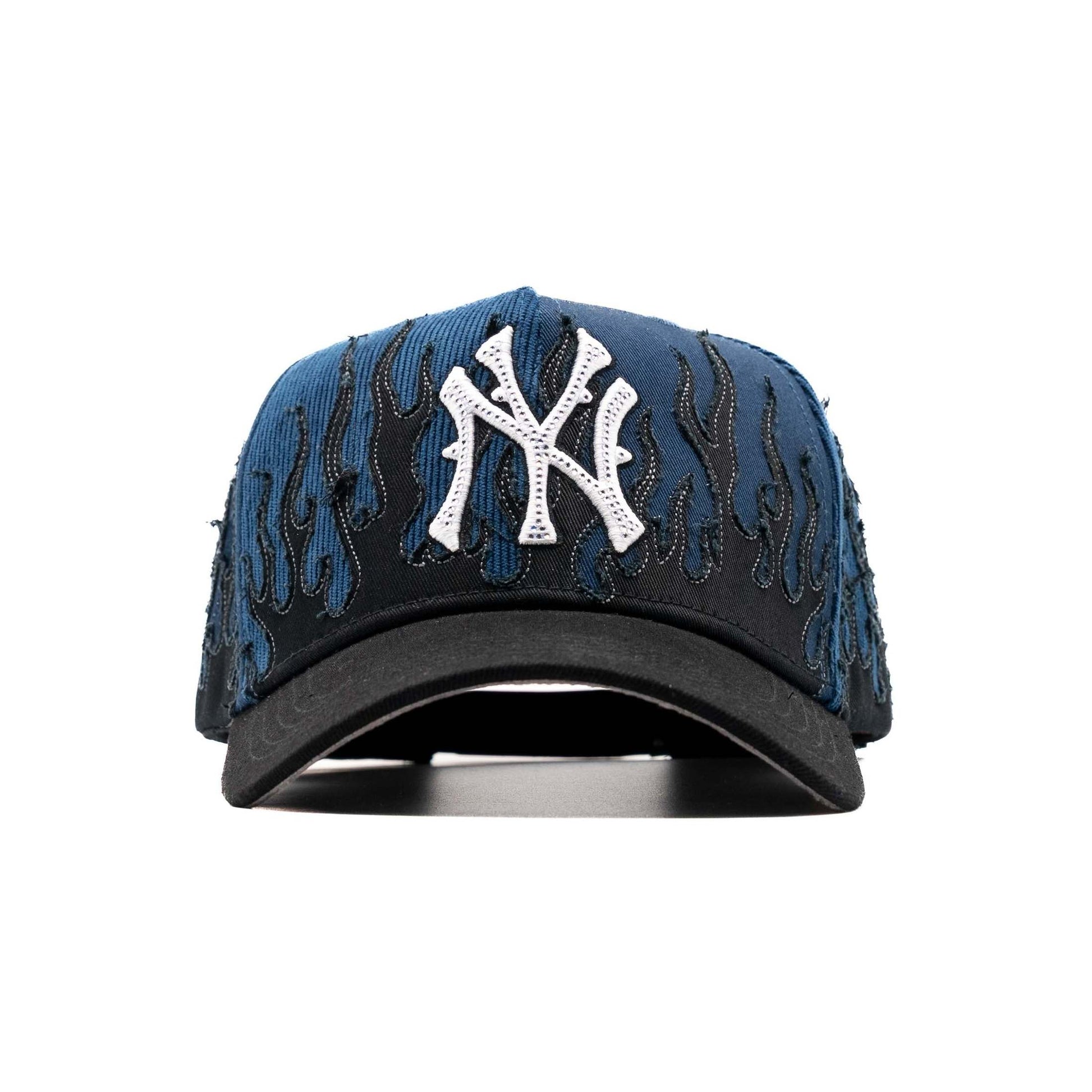 NY Navy Flames embroidered 5-panel snapback hat — The Hat Dealers, view 2