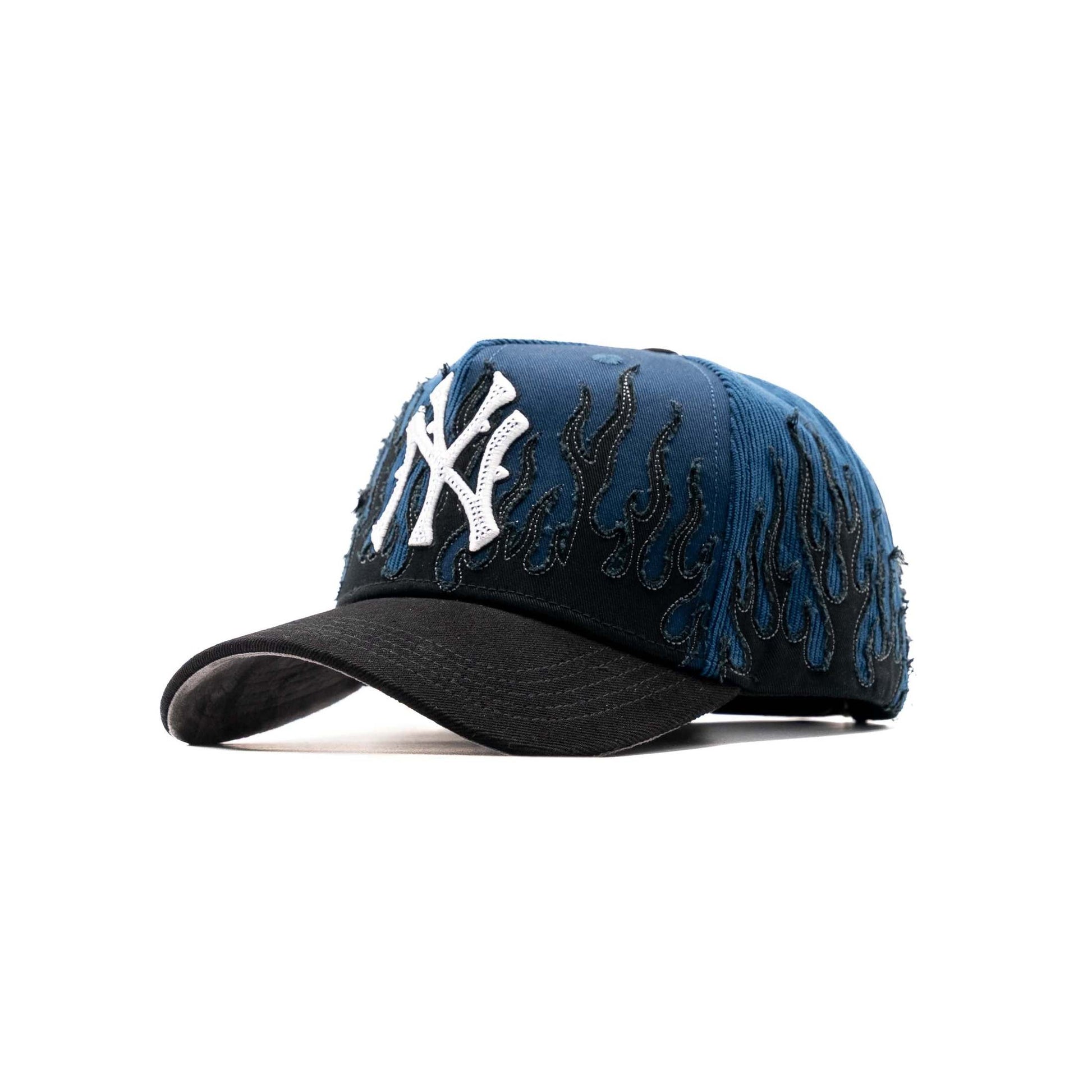 NY Navy Flames embroidered 5-panel snapback hat — The Hat Dealers, view 3