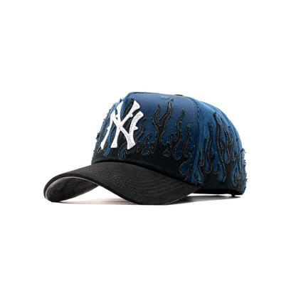 NY Navy Flames embroidered 5-panel snapback hat — The Hat Dealers, view 3