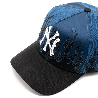 NY Navy Flames embroidered 5-panel snapback hat — The Hat Dealers, view 4