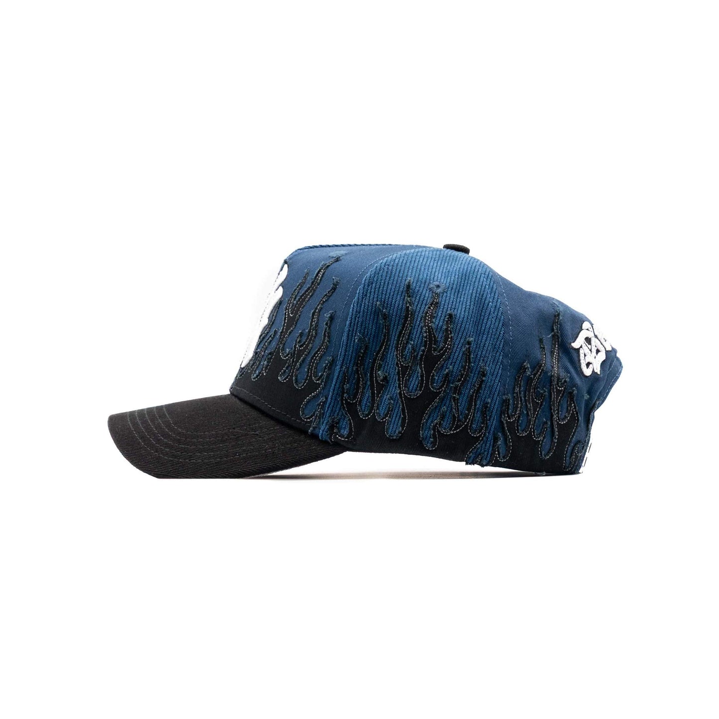 NY Navy Flames embroidered 5-panel snapback hat — The Hat Dealers, view 5
