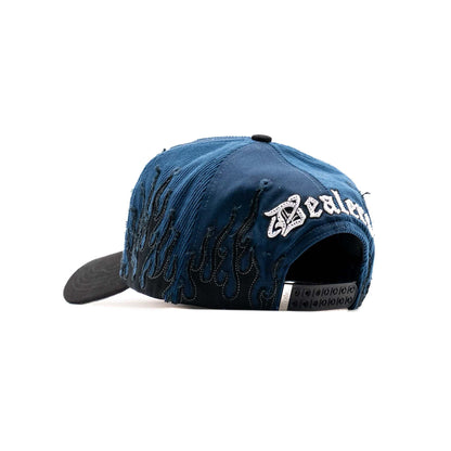 NY Navy Flames embroidered 5-panel snapback hat — The Hat Dealers, view 6