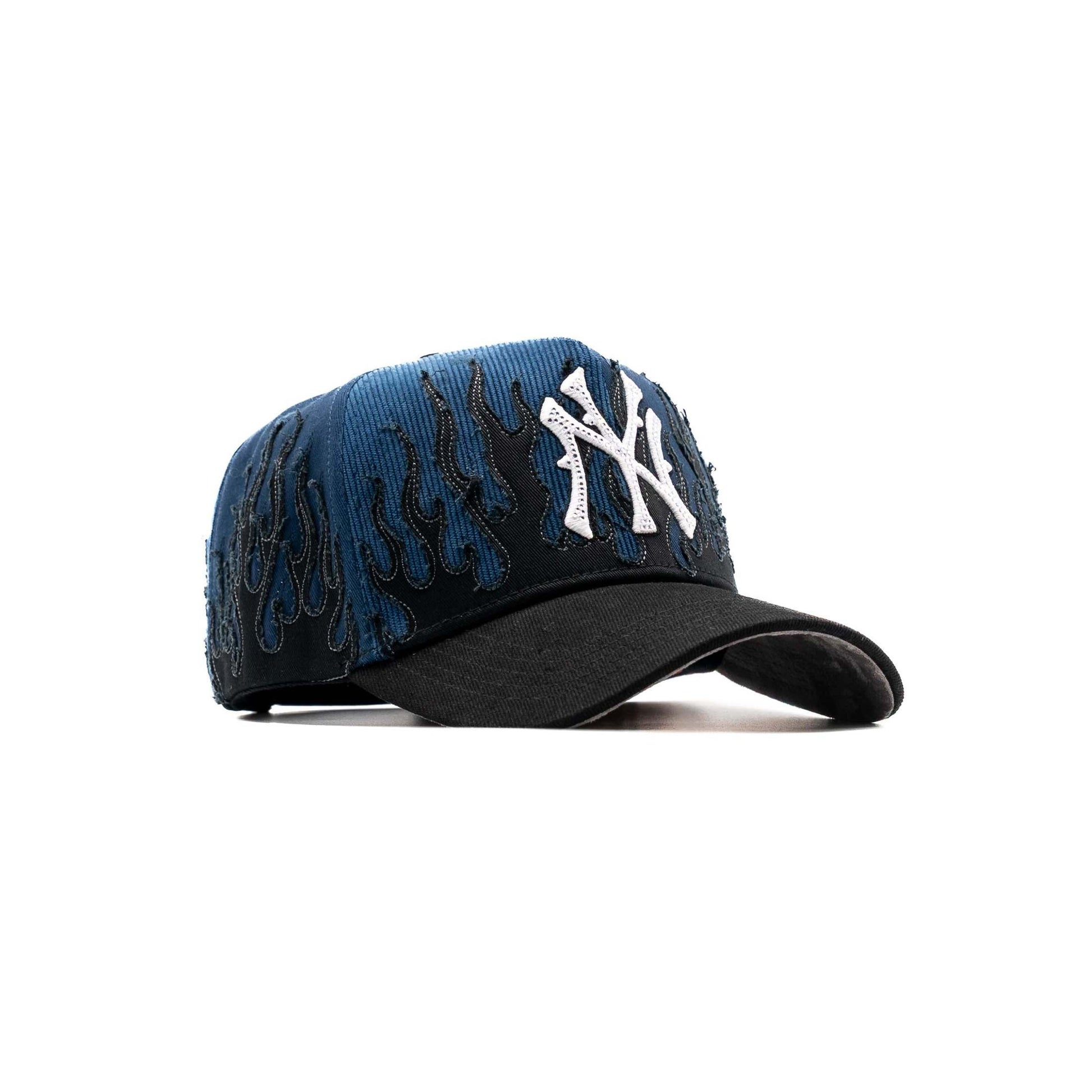 NY Navy Flames embroidered 5-panel snapback hat — The Hat Dealers, view 10