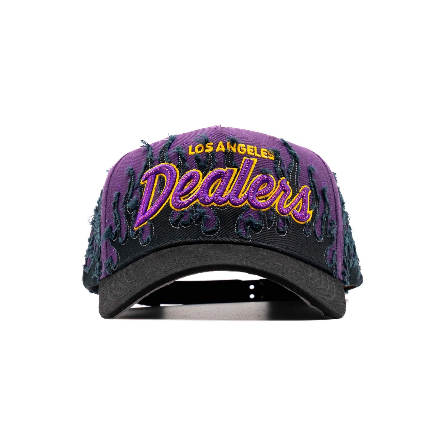 Purple Flames Los Angeles embroidered 5-panel snapback hat — The Hat Dealers, view 2