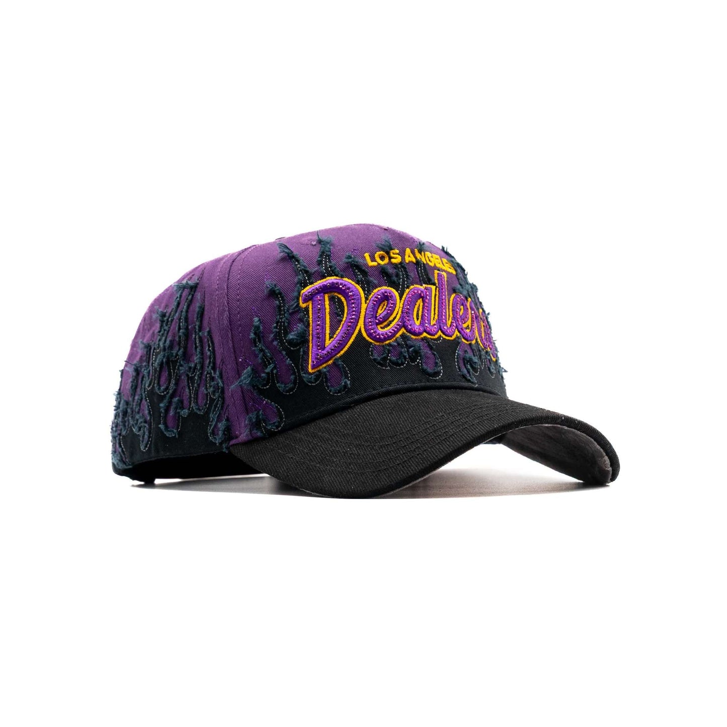 Purple Flames Los Angeles embroidered 5-panel snapback hat — The Hat Dealers, view 3