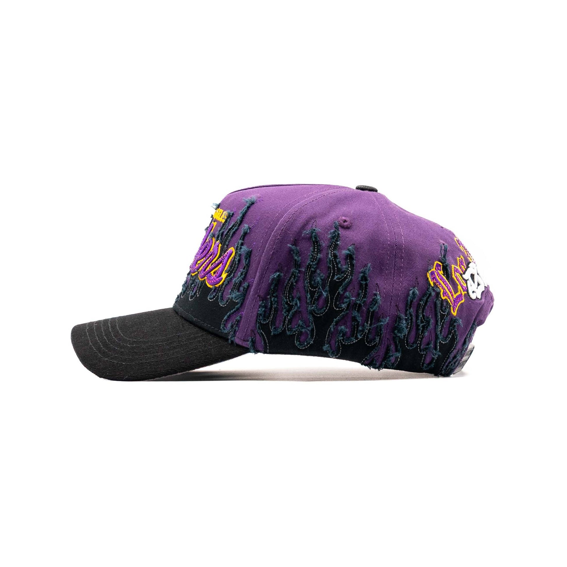 Purple Flames Los Angeles embroidered 5-panel snapback hat — The Hat Dealers, view 5
