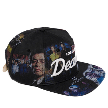 The Classics LA movie-collage snapback, flat brim — front angle with brim print