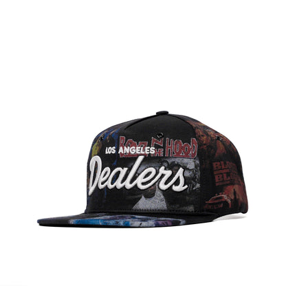 The Classics LA movie-collage snapback, flat brim — front, straight on