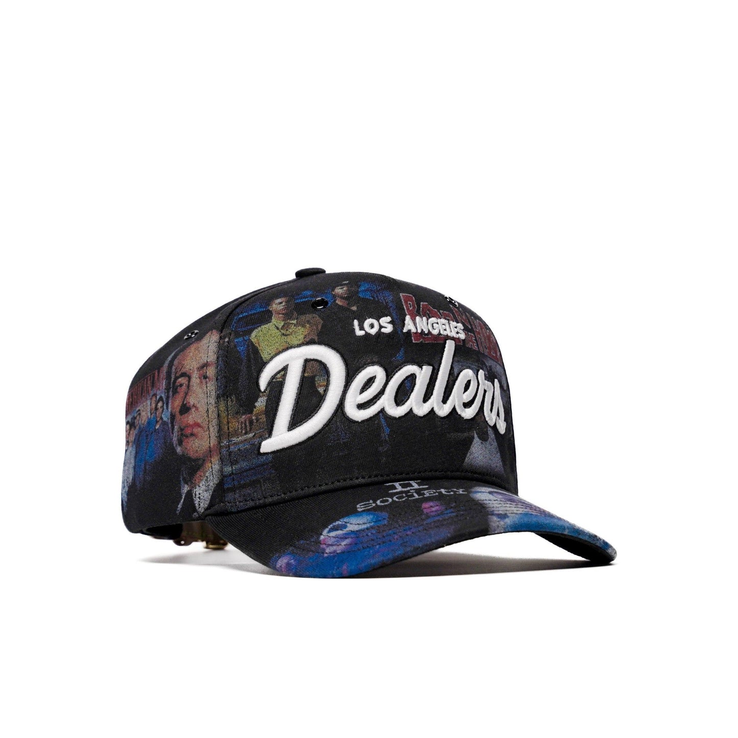 The Classics LA movie-collage snapback — front three-quarter angle