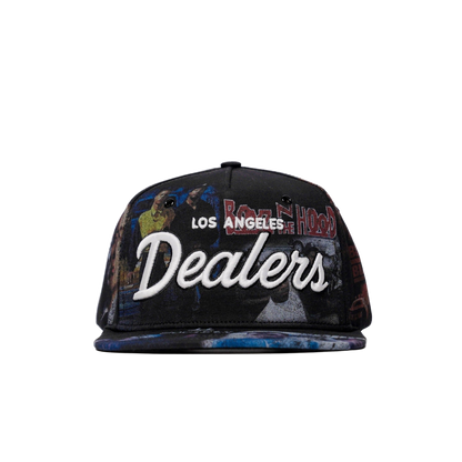 The Classics LA movie-collage snapback — front view, transparent background