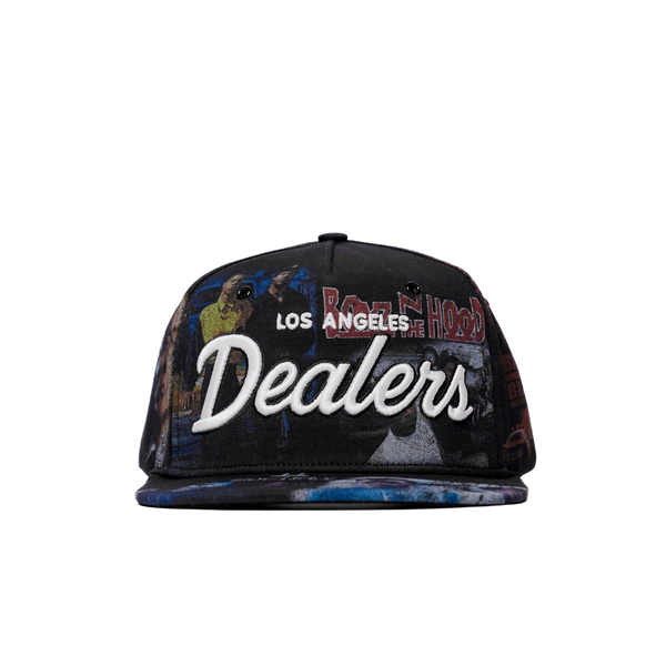 The Classics LA movie-collage snapback — front view, transparent background