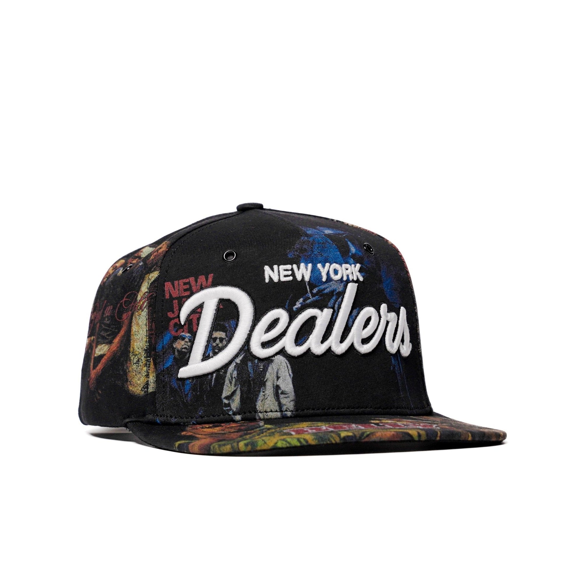 The Classics NY movie-collage snapback, flat brim — front angle