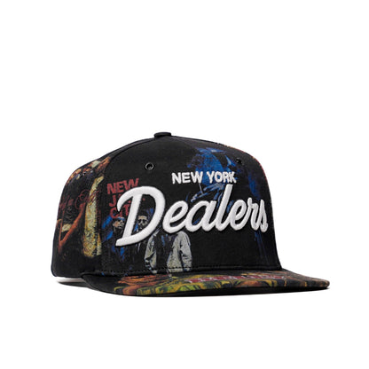 The Classics NY movie-collage snapback, flat brim — front angle