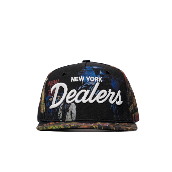 The Classics NY movie-collage snapback — front view, transparent background