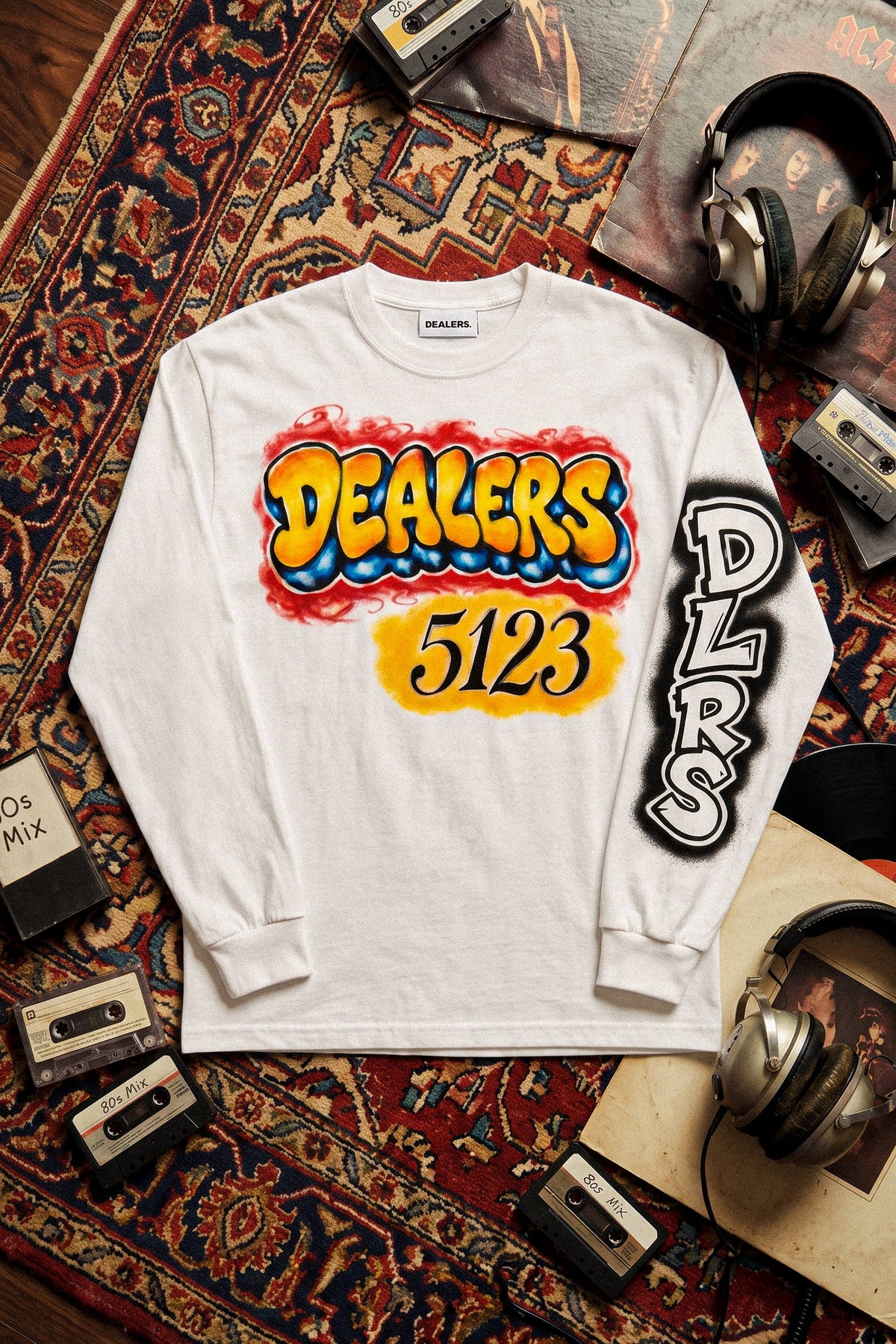 5123 T-Shirt long sleeve by The Hat Dealers, flat lay rug