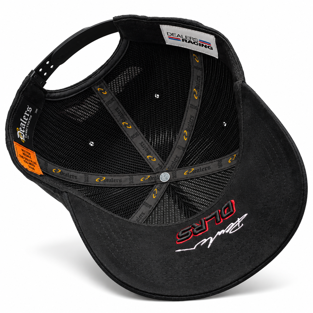 Dealers Racing Reflective snapback from below — DLRS under the brim and the full interior