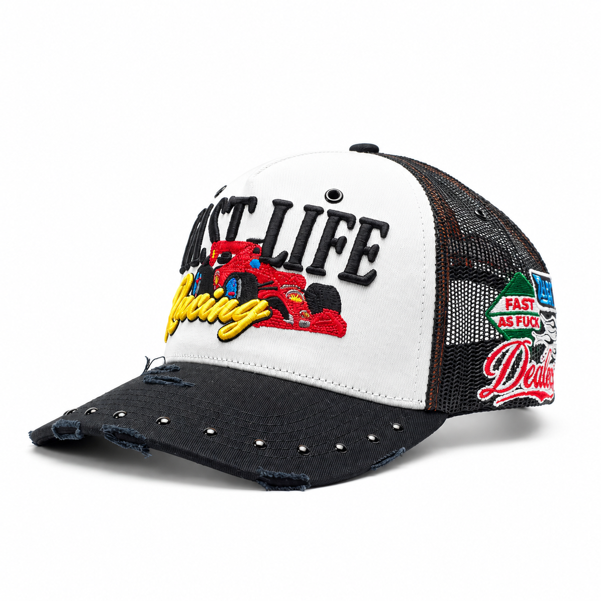 Fast Life Racing Trucker, three-quarter view with race patches on the side