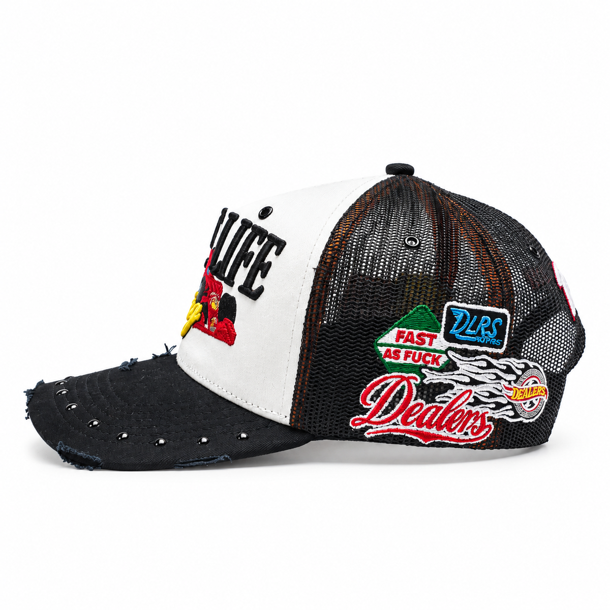 Fast Life Racing Trucker, right side — road-sign, DLRS and flaming Dealers script patches