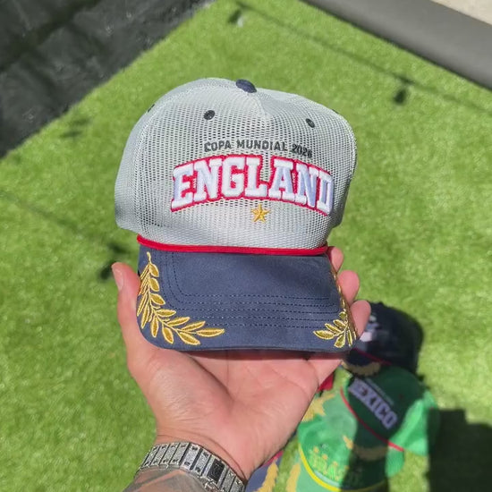 England trucker hat - in-hand close-up