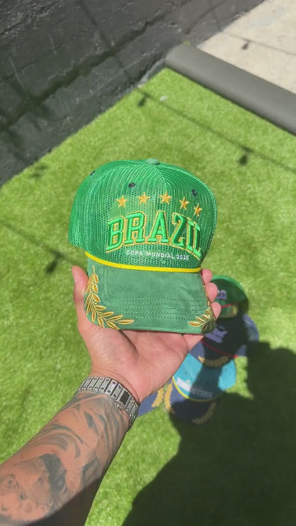 Brazil trucker hat - in-hand close-up