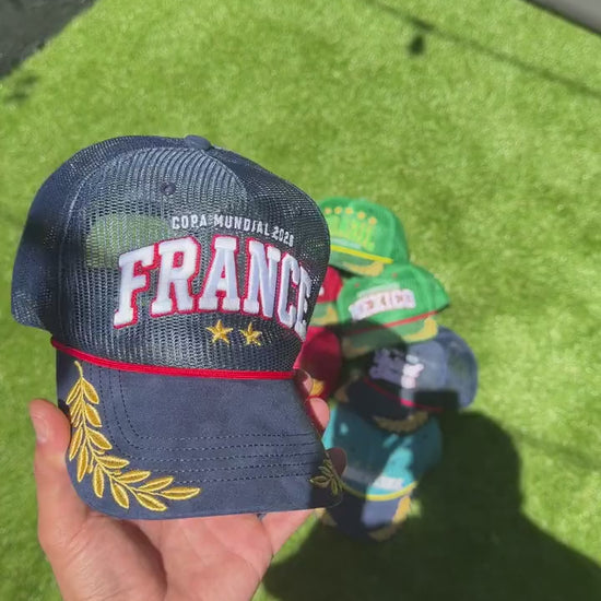 France trucker hat - in-hand close-up