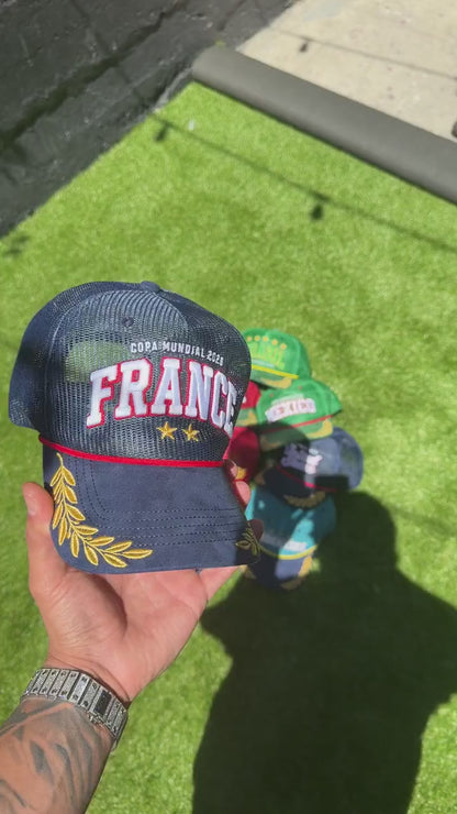 France trucker hat - in-hand close-up