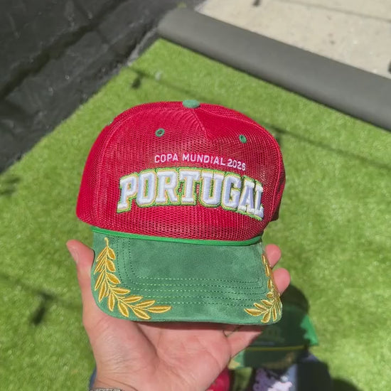 Portugal trucker hat - in-hand close-up